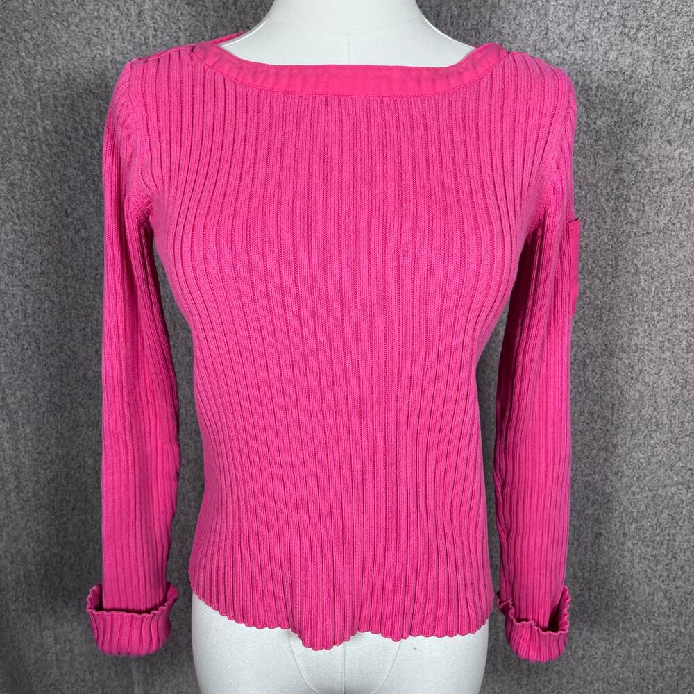 Y2K VTG 90s Women's Hot Pink Cable Knit 100% Cotton Sweater Office Size S